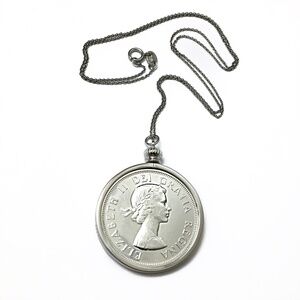 Authentic Silver Coin Necklace—Sterling 925 Italy Silver Chain—1962 CAD 50-Cent